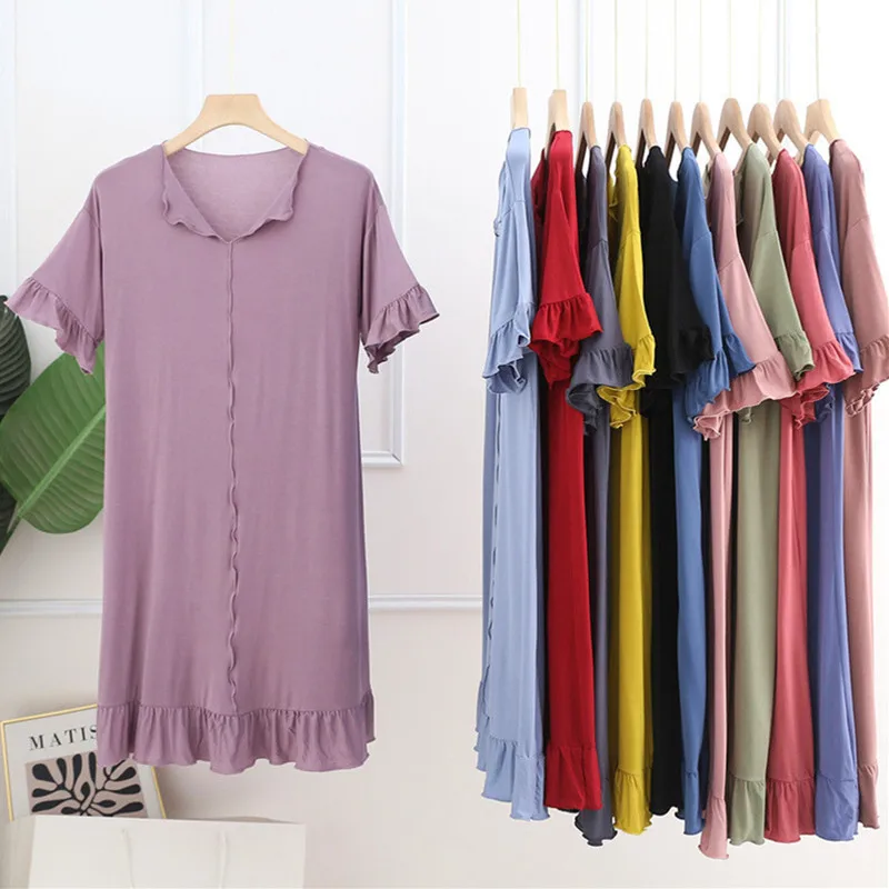 Korean Modal Comfortable Night Dress Women New Casual Lapel Nightshirt Loose Summer Nightgowns Female Nightwear Sleep Shirt modal short sleeved nightshirt pleated dress female summer nightgowns women korean loose large size black swing nightdress