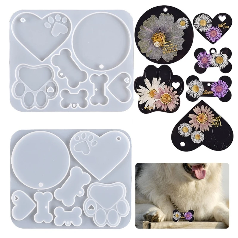 

Dog Tag Paw Heart Bone Shaped Epoxy Resin Mold Keychain Pet Hanging Sign Silicone Mould DIY Crafts Jewelry Pendants Casting Tool