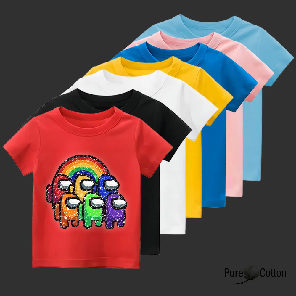 Bright rainbow stick figure print children's top T-shirt beautiful using pure cotton fabric soft and comfortable to highlight se 5