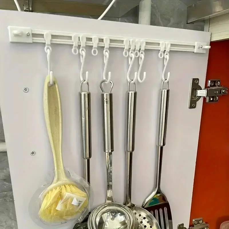 1PC Klebstoff Schiebe Haken Starke Küche Lagerung Rack Kein Stanzen Tür Zurück Aufkleber Einfache Organisation Reihe Aufhänger – Detail 2