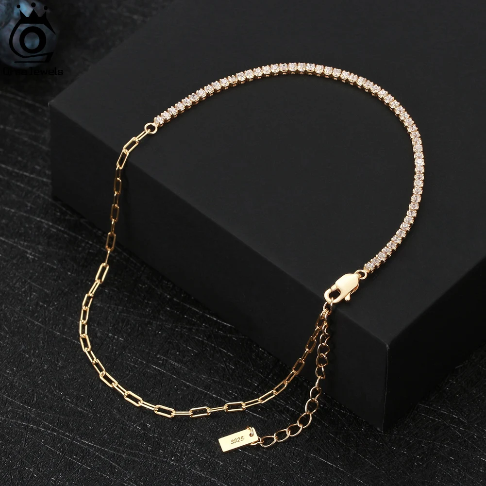 Anklet Bracelets Silver Anklets Ankle Chain ORSA JEWELS Tennis&Paper Clip Chain 925 Silver Women's Summer Foot Chain Bracelet Fashion Ankle Straps Jewelry SA21