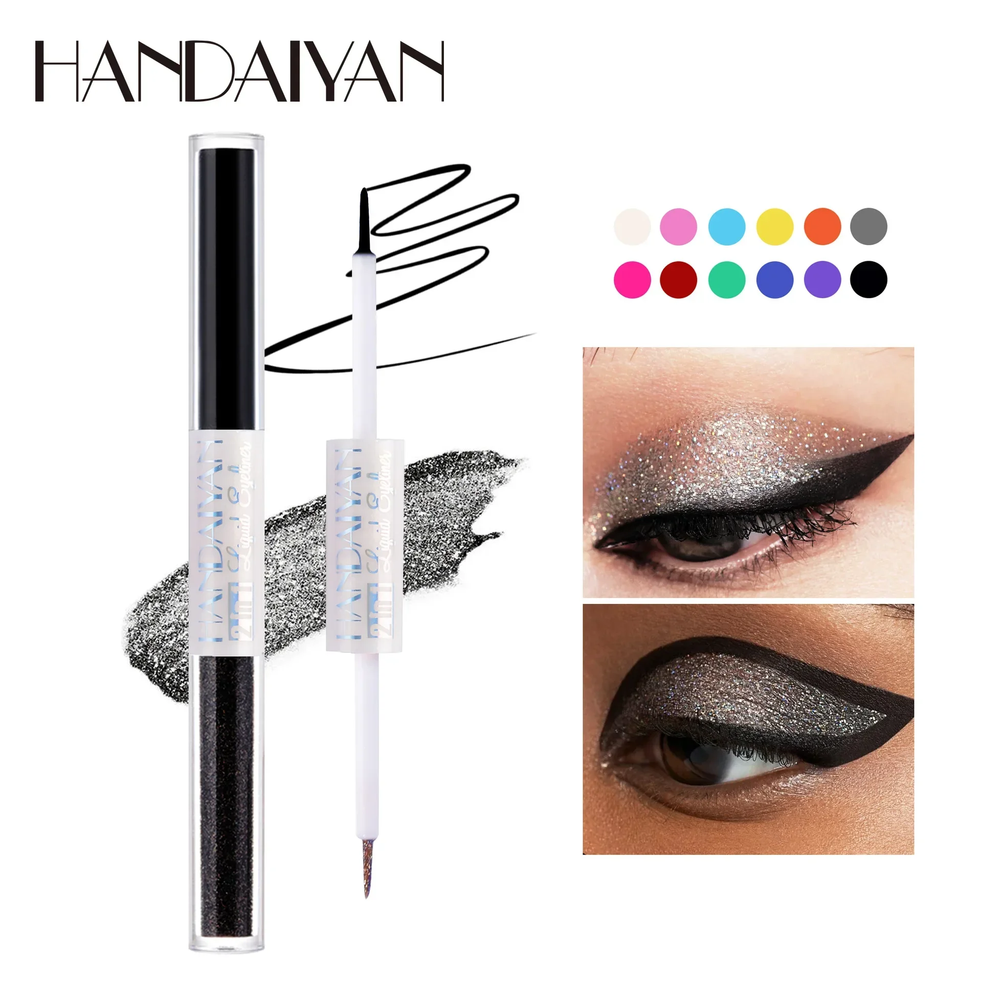 

HANDAIYAN Eyeliner Gel Pen Double Head Eyeliner Waterproof and Sweat Proof Double Effect Extremely Thin Liquid Pen Wholesale