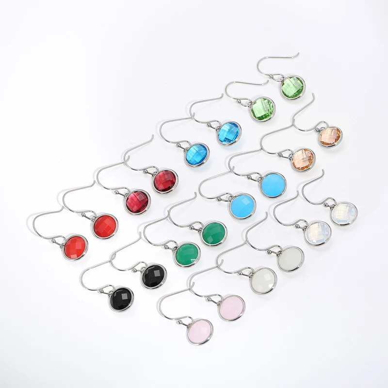 

Muticolor Shiny Zircon Dangle Earrings For Women Delicate Stainless Steel Crystal Round Eardrops Female Elegant Jewelry Party