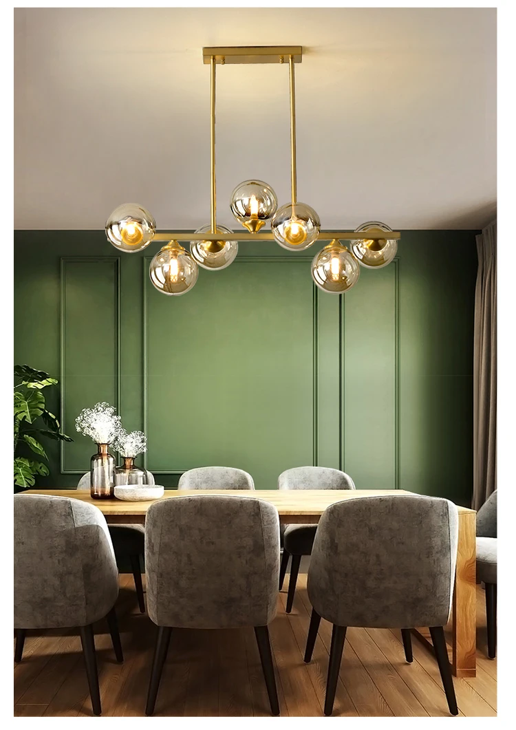 dining room lights Modern Nordic Copper Design LED Chandelier For Dining Room Kitchen Living Room Bedroom Ceiling Pendant Lamp Amber Glass G9 Light chandeliers