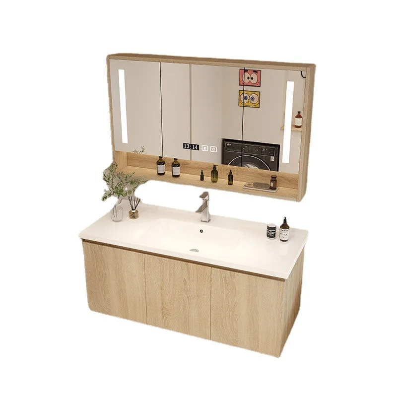 

Light Luxury Wood Style Ceramic Integrated Bathroom Cabinet Combination
