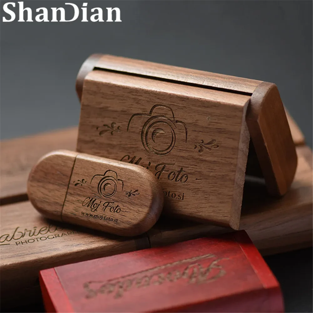 thumbnail image 4 of Memoria USB 2.0 SHANDIAN con logotipo gratuito de madera + caja de 4 GB, 16 GB, 32 GB y 64 GB, unidad flash, memoria USB para fotografía de bodas, regalo, disco U, 4 of 5