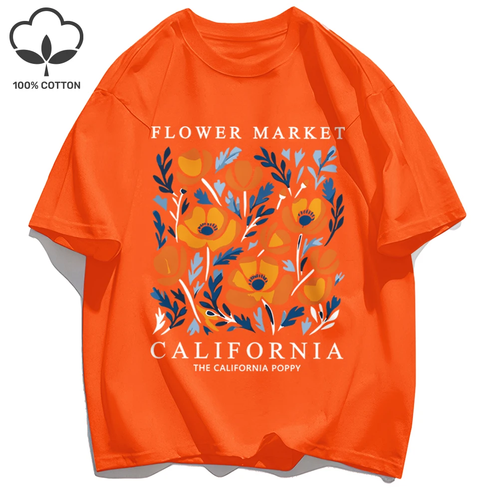 California Yellow Flowers Print Women's Soft Cotton O-Neck Casual Tee