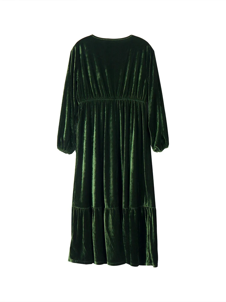 Plus Size 2025, Neuankömmling, einfarbig, Glockenärmel, Samt, tailliertes Kleid mit V-Ausschnitt, Abendkleid, festliche Kleidung, Dinnerparty – Detail 20