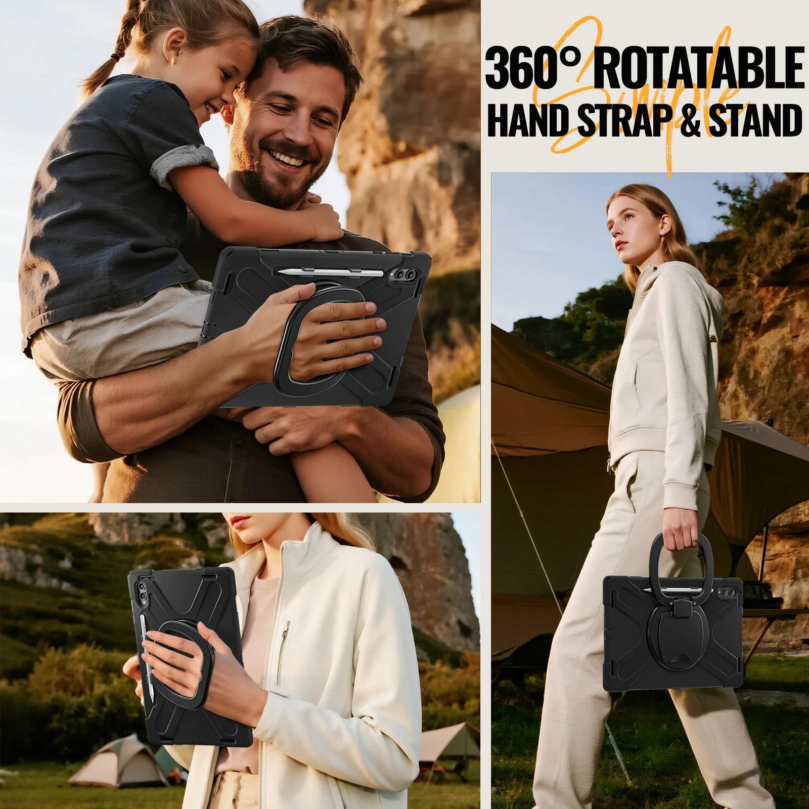 Premium Rotating Tablet Case with Handle Grip and Shoulder Strap - Enhanced Protection