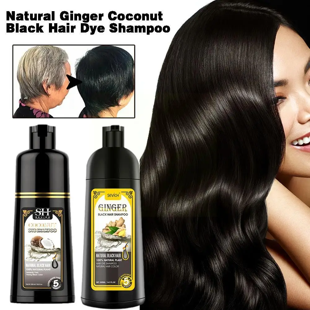 Natural Ginger Coconut Black Hair Dye Shampoo Coloring Gray Hair Fast Dyeing Black Long Lasting Permanent hair dye shampoo