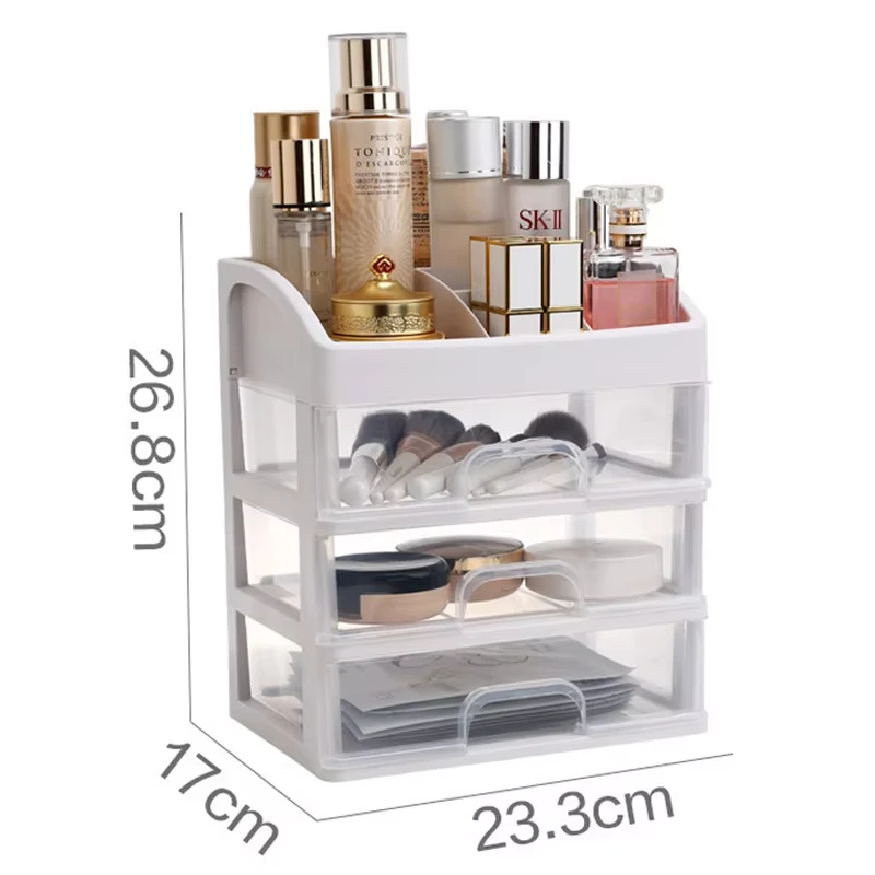New Transparent Four Layer Three Drawer Desktop Drawer Style Cosmetic Storage Box Multi-layer Multi-functional Desktop Organizer