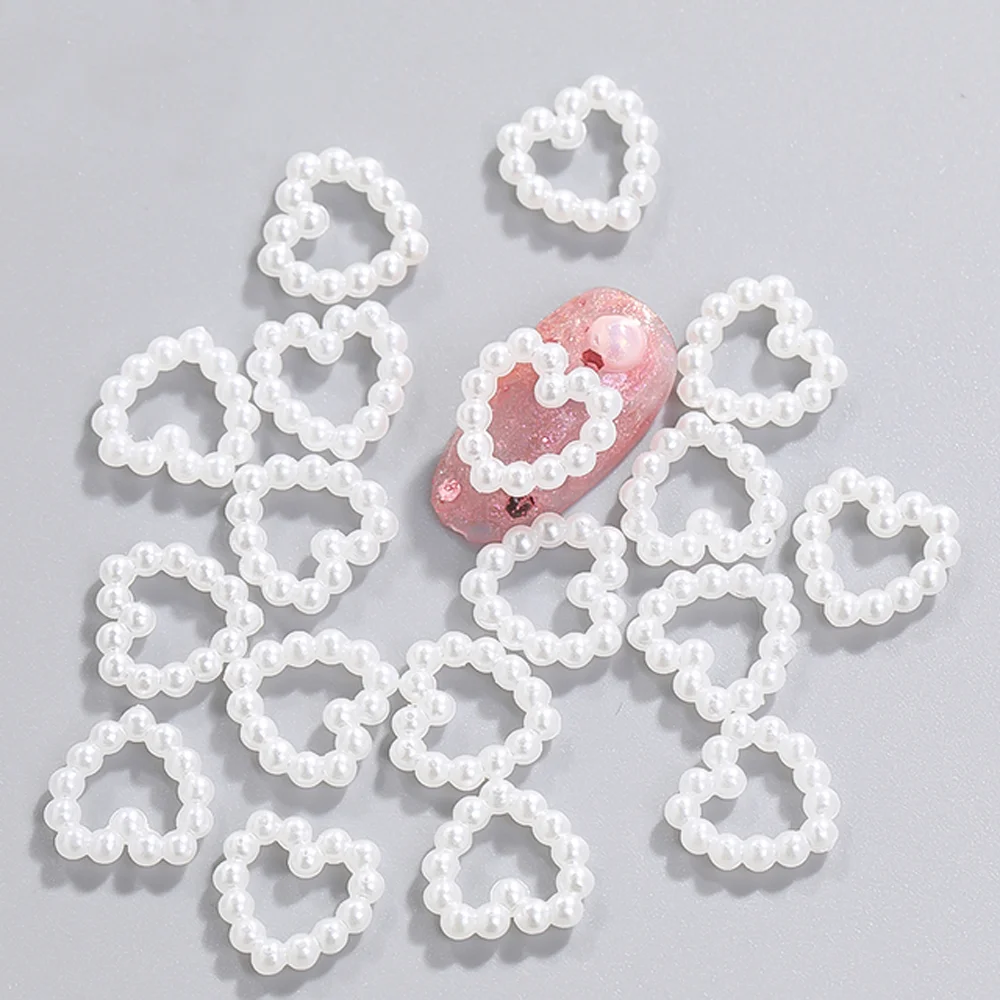 3D Nail Charms Stickers DIY ABS 20pcs Heart Parts Kawaii Pure White Nails Art Accessories for Nail Japanese Design DIY Nail Deco