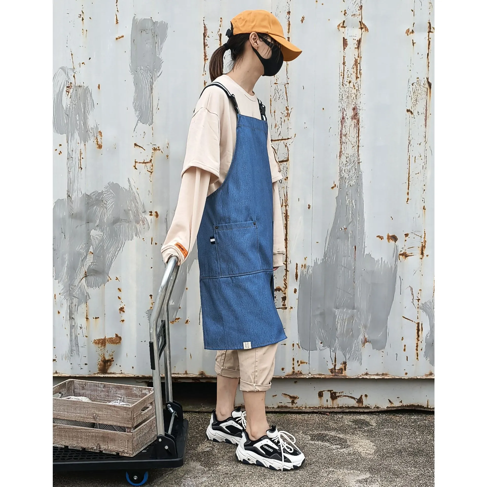 

Genurys denim cotton waterproof apron, caf é barista work uniform, textile apron