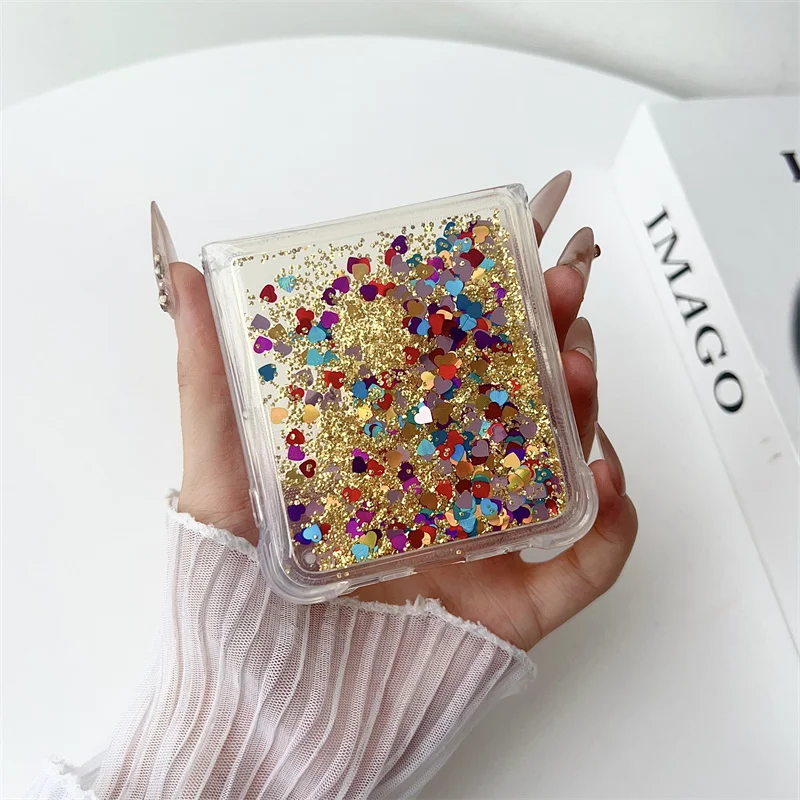 Luxury Glitter Quicksand Hearts Phone Case with Dynamic Glossy Sequins
