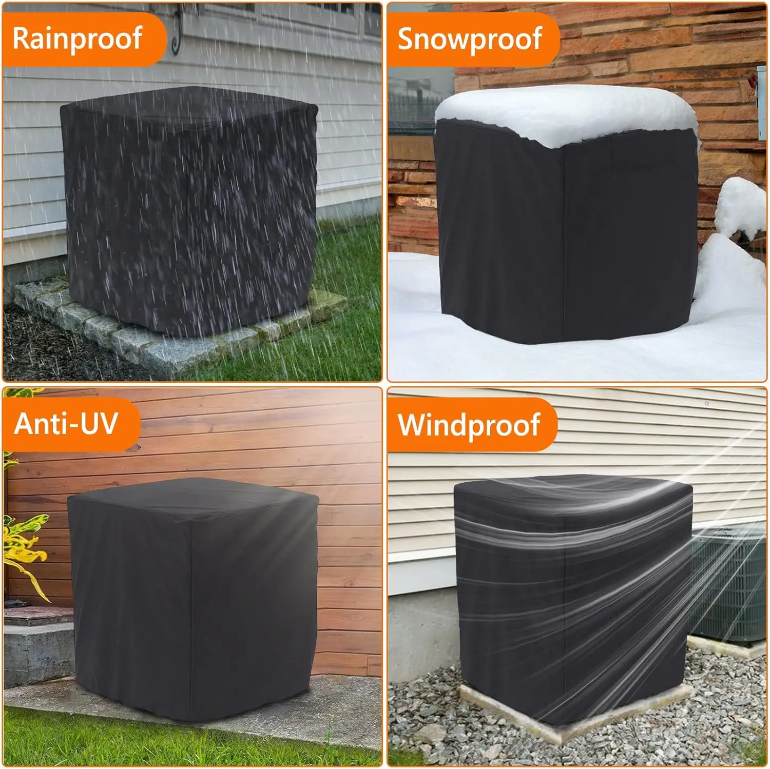 Description Picture 4 of itemCentral Air Conditioner Cover External Air Conditioner Cover Black Dustproof And Waterproof Ac Cover Outdoor Ac Protective Cover