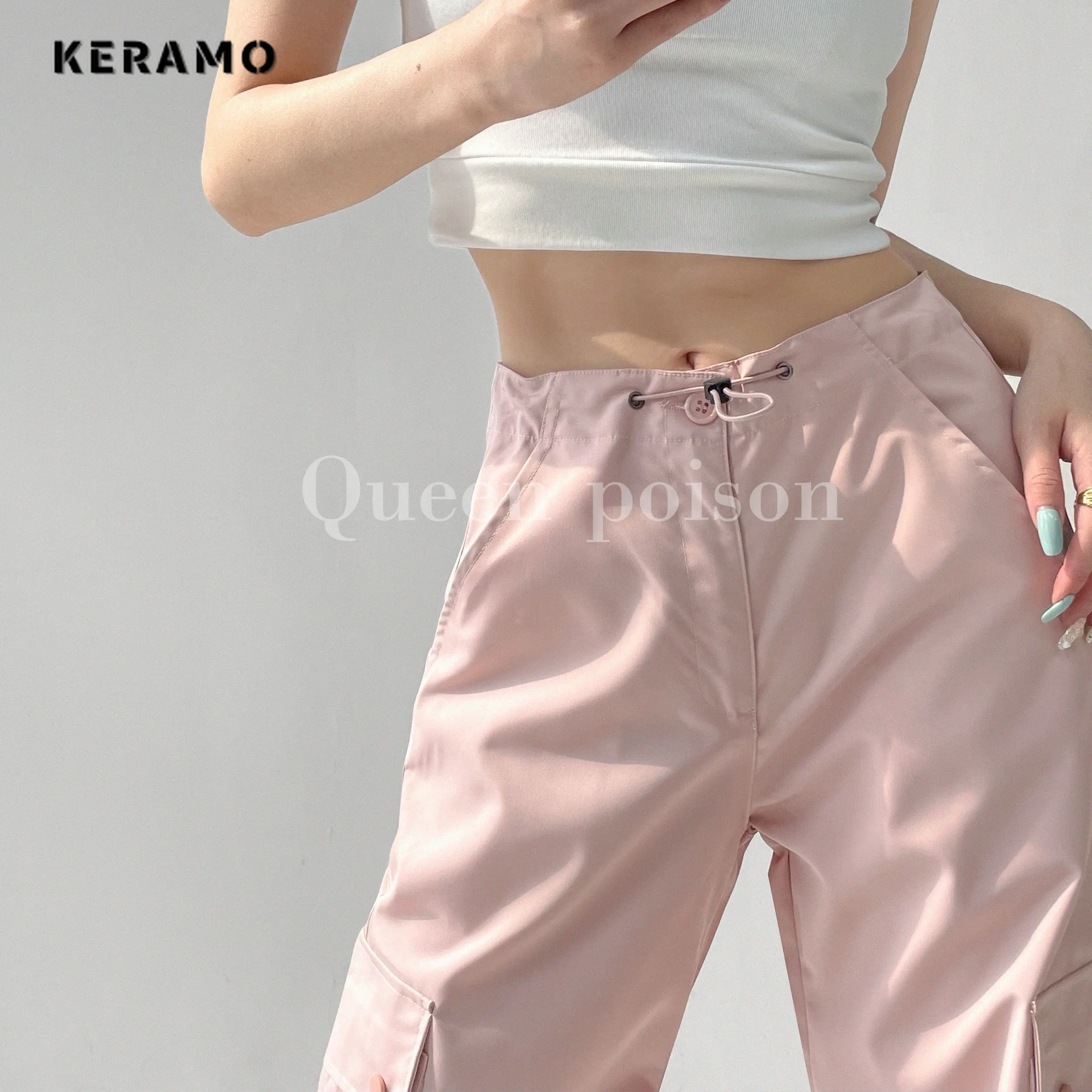 

Women Y2K Wide Leg Elastic Waist Solid Color Baggy Cargo Pants Vintage Hotsweet Mopping Sweatpant Casual Daily Joggers Trousers
