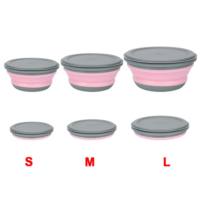 Boîte à déjeuner pliante, ensembles de bols en Silicone 3 pièces/ensemble, récipient alimentaire, ensemble de vaisselle, bol à salade pliable avec couvercle Portable 4