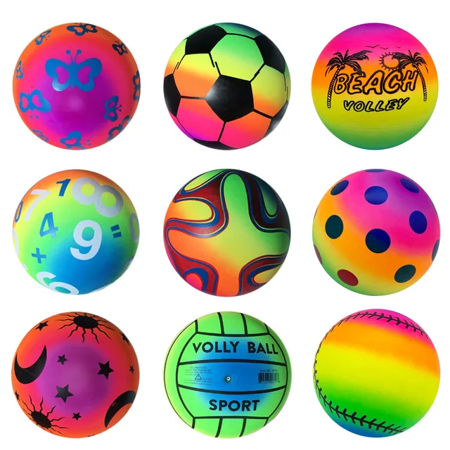 9In Rainbow Ball Indoor and Outdoor Racket Ball Inflatable Leather Ball Flower Colored Ball Squirt Toy Water Amusement Balls Fun