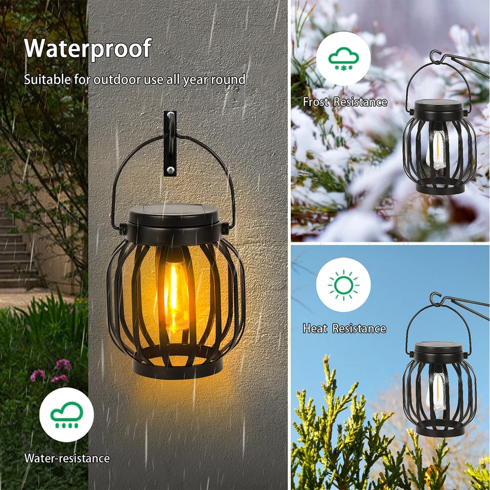 Lanterna Solare Da Esterno A Led Con Ganci - Metallo Impermeabile IP65, Vetro Trasparente, Bronzo Anticato, Dal Tramonto All'Alba - 4