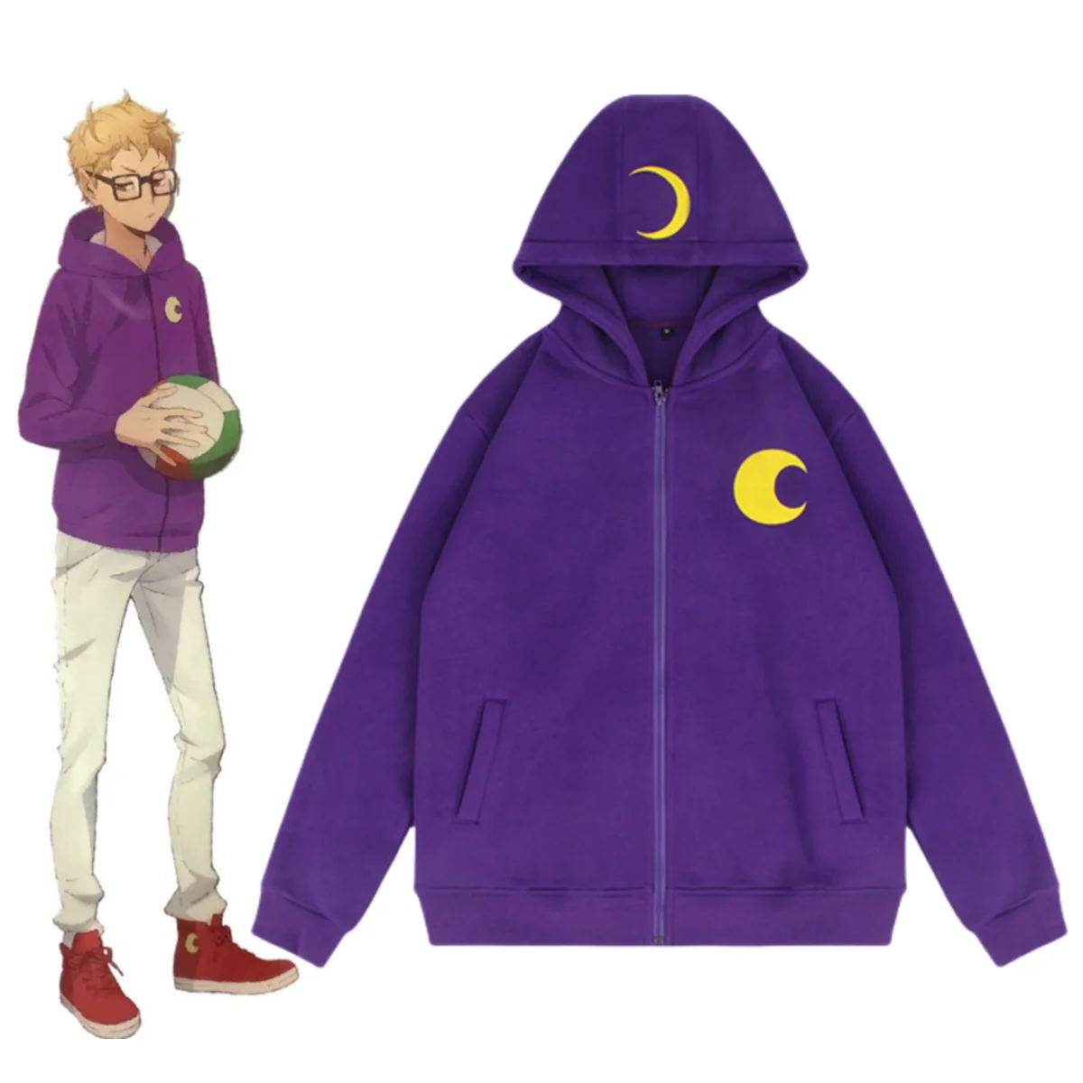 Karasuno Tsukki Purple Hoodie Anime Haikyuu!! Kei Tsukishima