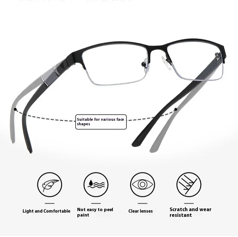 Sportliche photochrome multifokale Lesebrille, neutrale progressive Nah-Fern-Presbyopie-Anti-Blaulicht-Refraktionsbrille – Detail 4