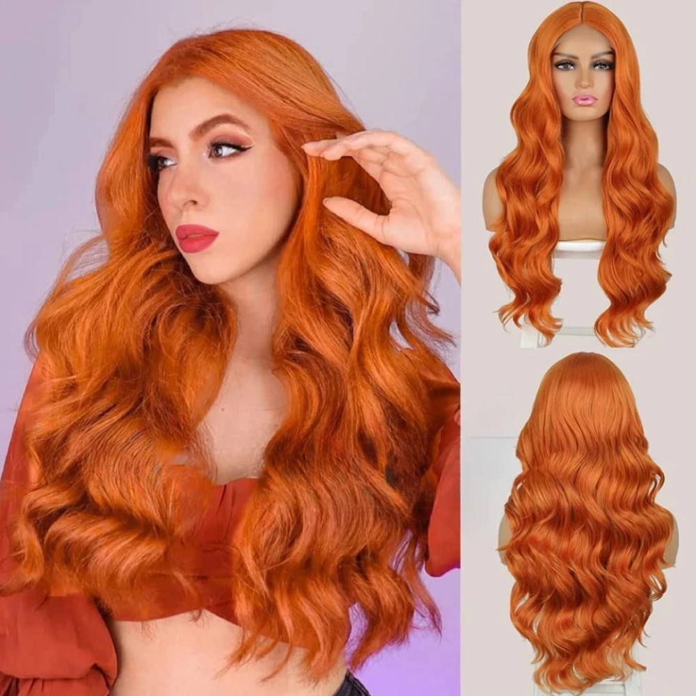 

Auburn Wavy Wig for Women Lace Front Wigs with Highlight,Middle Part Curly Wig Natural Looking Synthetic Heat Resistant Fiber