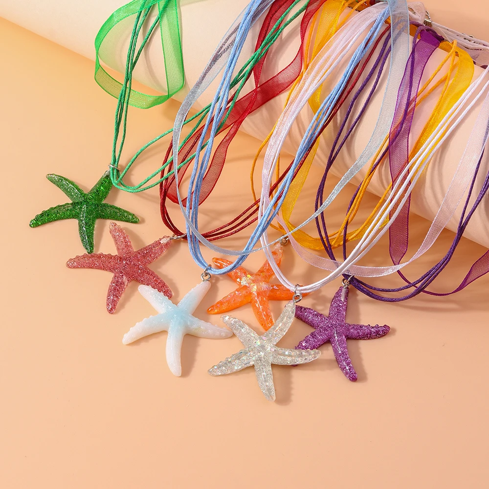 Aihua Boho Bunte Harz Seestern Halskette für Frauen Koreanische Seil Halsband Halskette Sommer Strand Party Urlaub Schmuck Geschenke – Detail 8