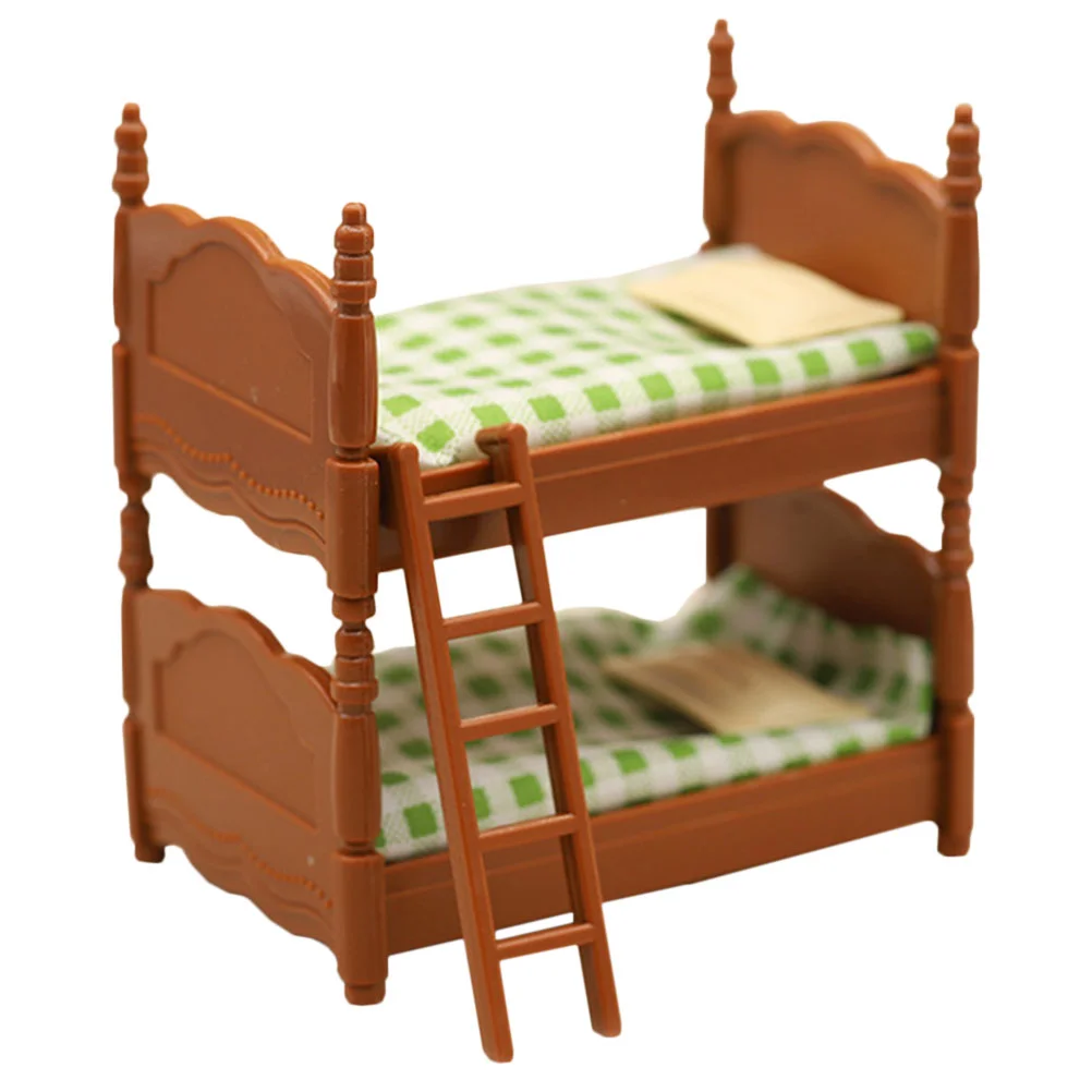 

Dollhouse Double Bed Mini Bunk Prop Adornment Miniature Furniture Decor Beds for Kids Toy Baby Kit