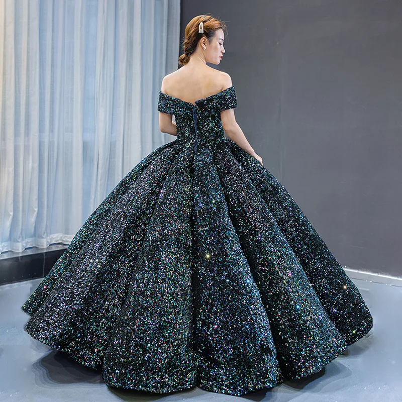 Bridal Wedding Dress Women Gradient Sequin Prom Show One-Shoulder Puffy Dress Quinceanera Dresses Ball Gown Prom
