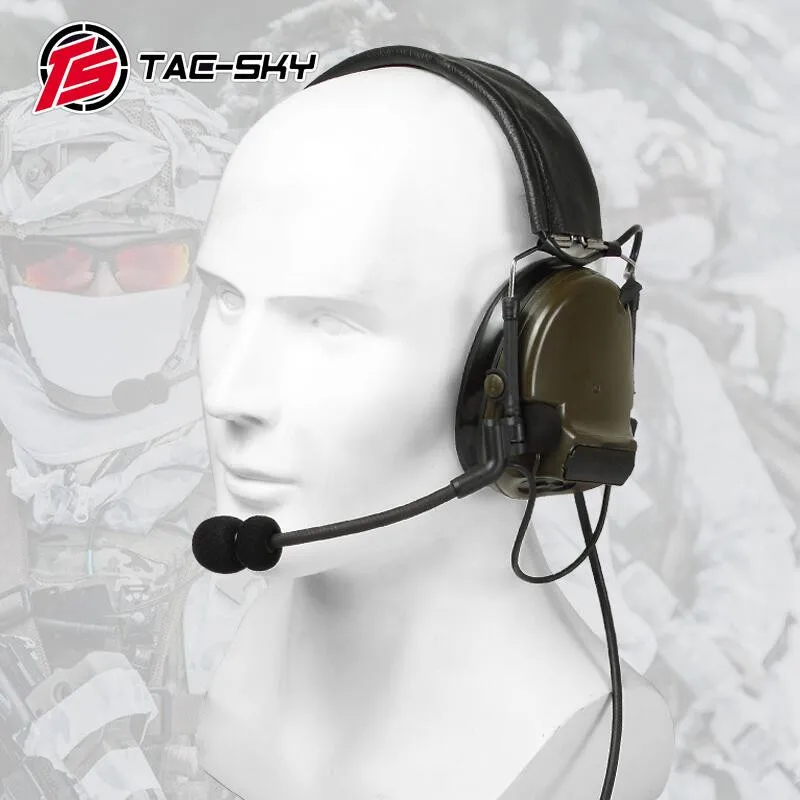 TAC-SKY COMTAC Tactical Headset Cow Leather Headband COMTAC III Noise Cancelling Pickup Walkie Talkie Comtac Shooting Headset