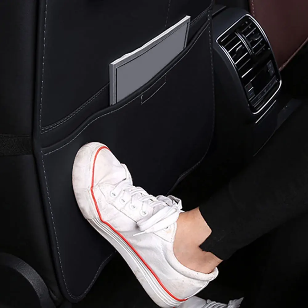 차량 내부 시트 백 프로텍터 커버 수납 포켓 포함 가죽 유니버설 자동차 정리 가방 어린이 발차기 방지 패드