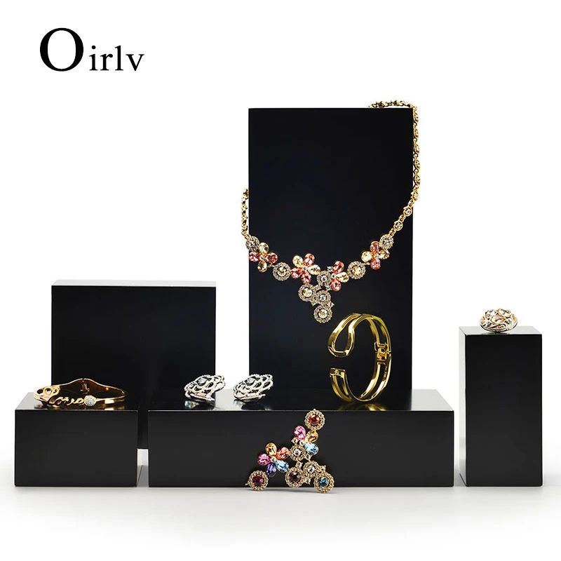 

Oirlv Black Jewelry Display Table Set Solid Wood Ring Earring Pendant Necklace Display Stand Box for Showcase