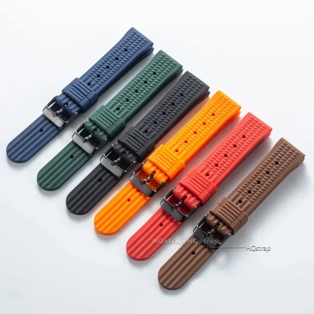 Premium Soft Rubber Waffle Watchband 20mm 22mm Replacement Strap for Seiko Water Ghost Sport Watchband Black Green Wristband 6