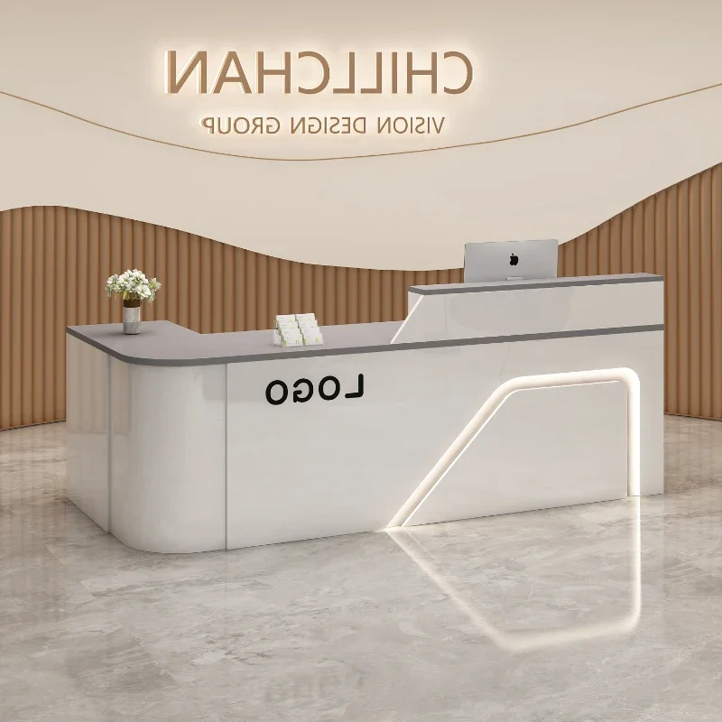 Design Counter Reception Desks Manager Black Bar Front Reception Center Office L-Shape Mostrador Negocio Commercial Furniture