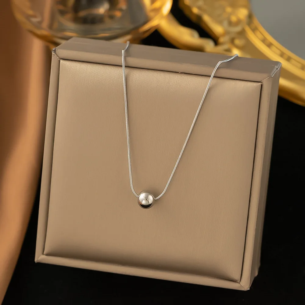 Stainless Steel Round Pearl Pendant Necklace for Women Girls Gold Color Classic Simple Collar Chain Wedding Celebration Jewelry Gift_voghion.com