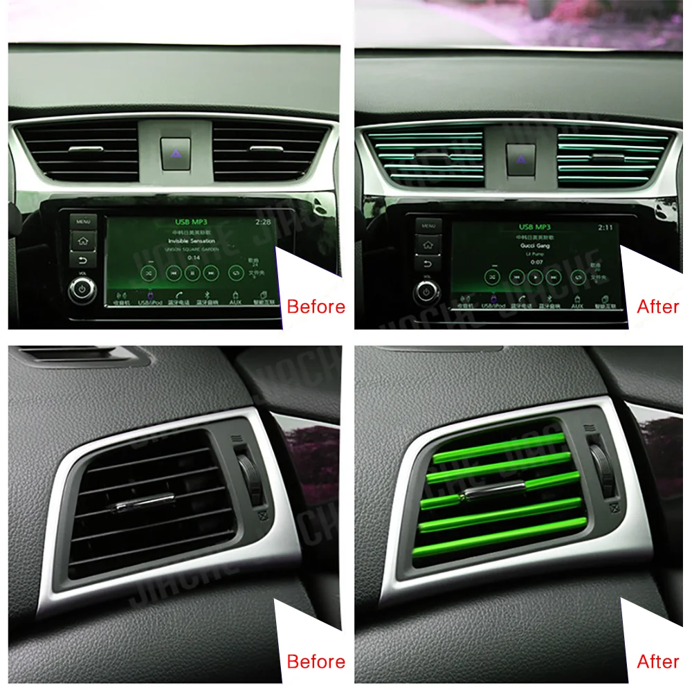 10pcs/set 20cm Universal Car Air Conditioner Vent Outlet Trim Strips U Shape Chrome Colorful Shiny Car Trim Strips Decoration car accessories