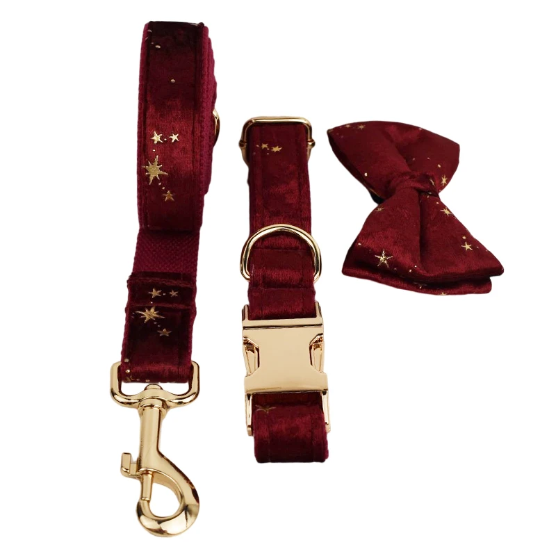 Luxury Custom Design Flower Sublimation Pet Accessory Set: Black Collar, Leash, Harness & Bow