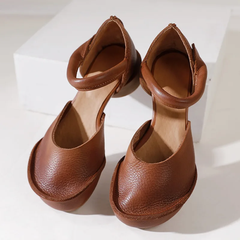 

Vintage Wrapped Toe Genuine Leather Thick Heels for Women's Spring/Summer 2023 New Soft Sole Comfortable Cool Shoes 35-40
