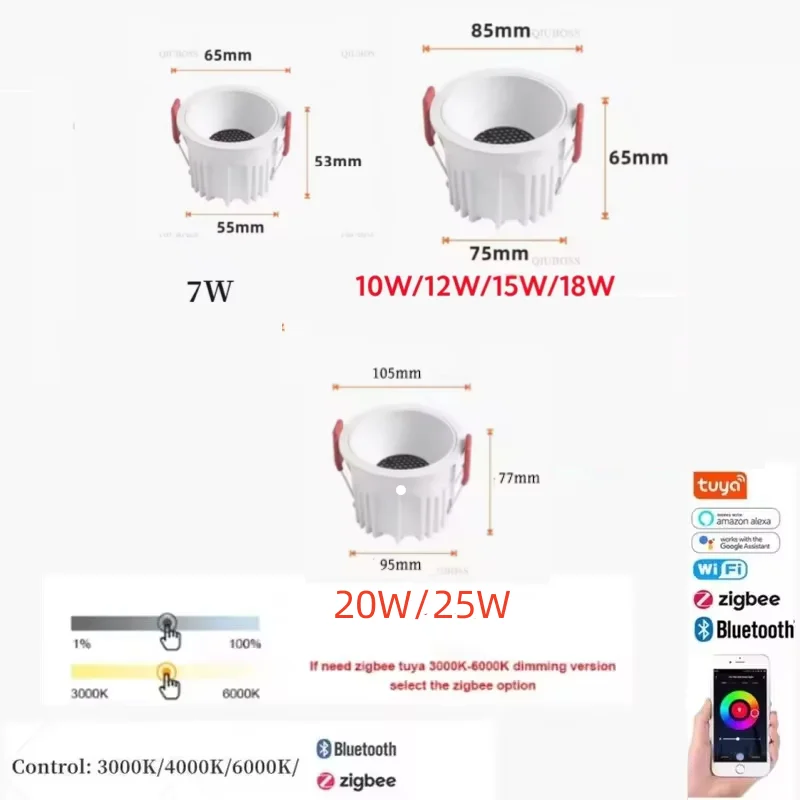 Led Downlight Recessed Ceiling Spotlight LED Graffiti ZIGBEE/Bluetooth APP Intelligent Anti Glare Downlight 7W 15W 85-265V