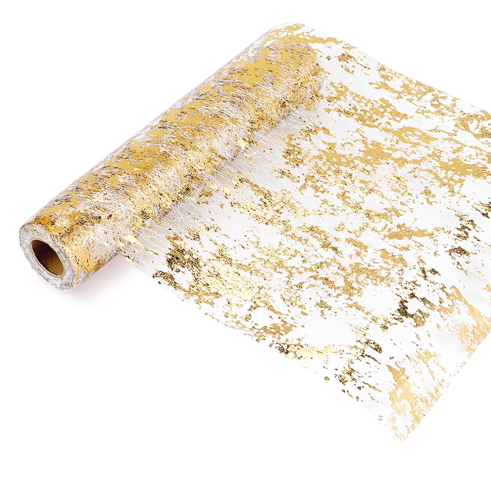 

Table Runner, Sparkling Polyester Tulle Ribbon Roll with Gold Foil,Birthday Party Wedding Christmas Decor 28cmx10M