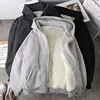 Men's Fleece Lined Hooded Jacket Thickened Zipper Cardigan Casual Loose Fit Autumn Winter Outerwear for Students And Adults