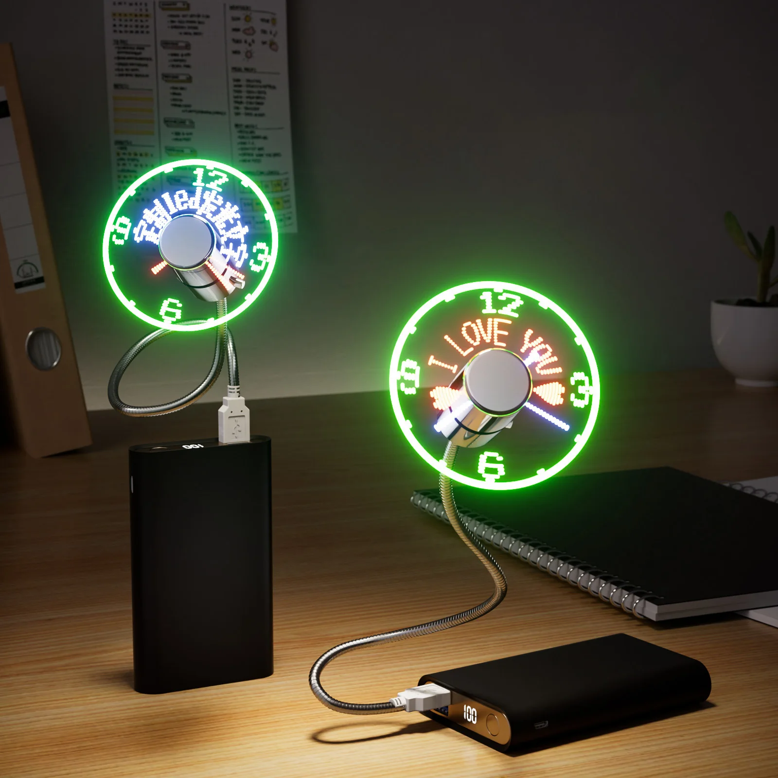 USB Clock Fan Portable Real Time Dispaly Clock Display Gooseneck Fan Flexible Cooling for Summer Desk Office Laptop