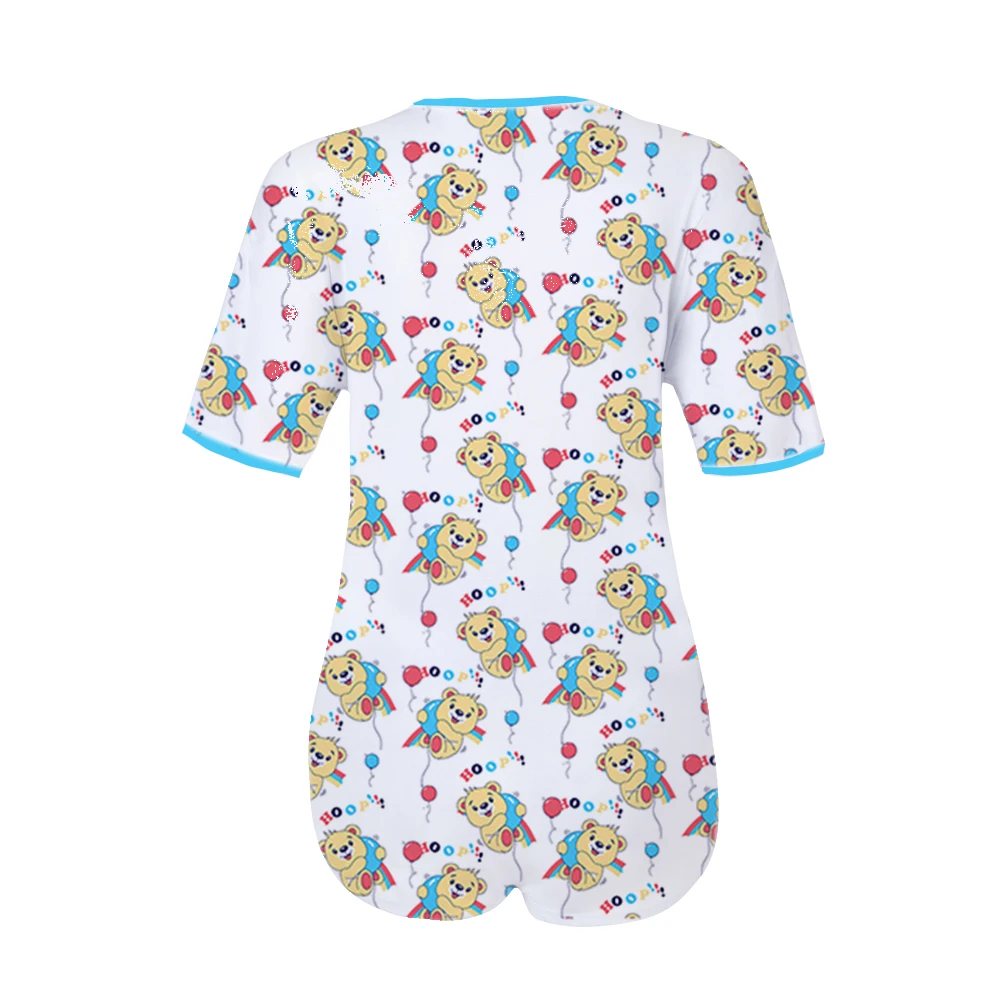 Little bear snap crotch bodysuit Adult baby cotton romper sissy ABDL diaper onesie