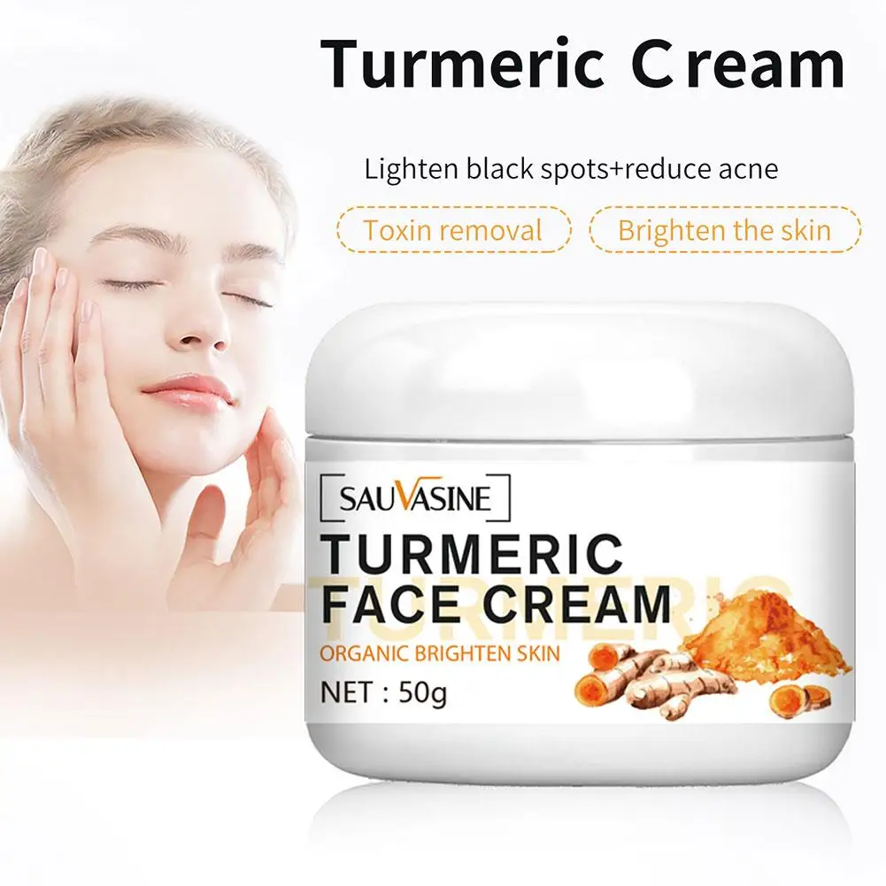 

50g Turmeric Face Whitening Cream For Dark Skin Remove Acne Lighten Dark Spots Moisturizing Brightening Cream For Face Skin R2F5