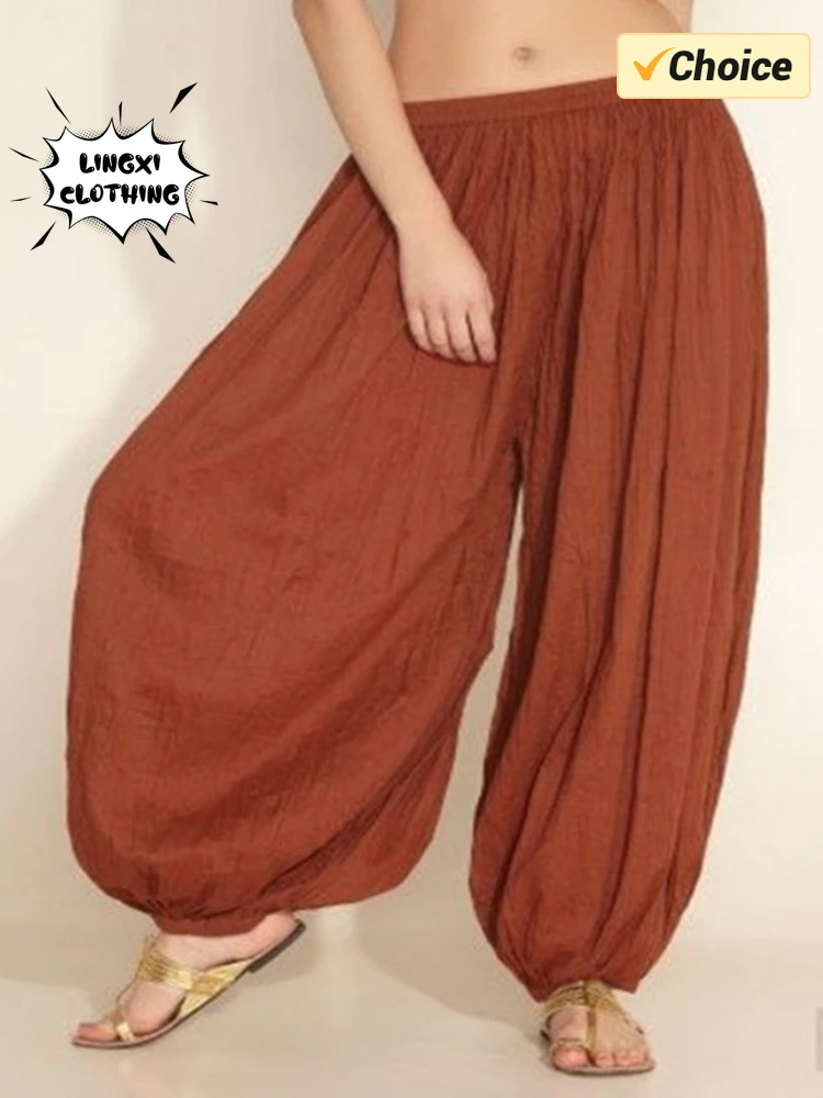 2024 Summer New Women's Solid Color Lantern Pants Loose Pleated Drawstring Casual Ankle Sports Pants Harlan Pants 5