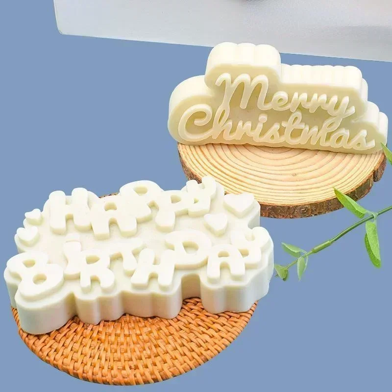 Happy Birthday Christmas Candles Silicone Mold DIY Aromatherapy Candles Gypsum Cake Decorative Baking Supplies Silicon Molds