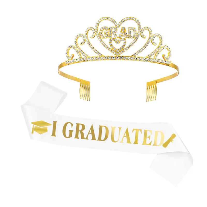 1set I Graduated Satin Sash with Rhinestone Crown Graduation Party Decoration Photo Booth Props Class of 2022 Gradute Supplies