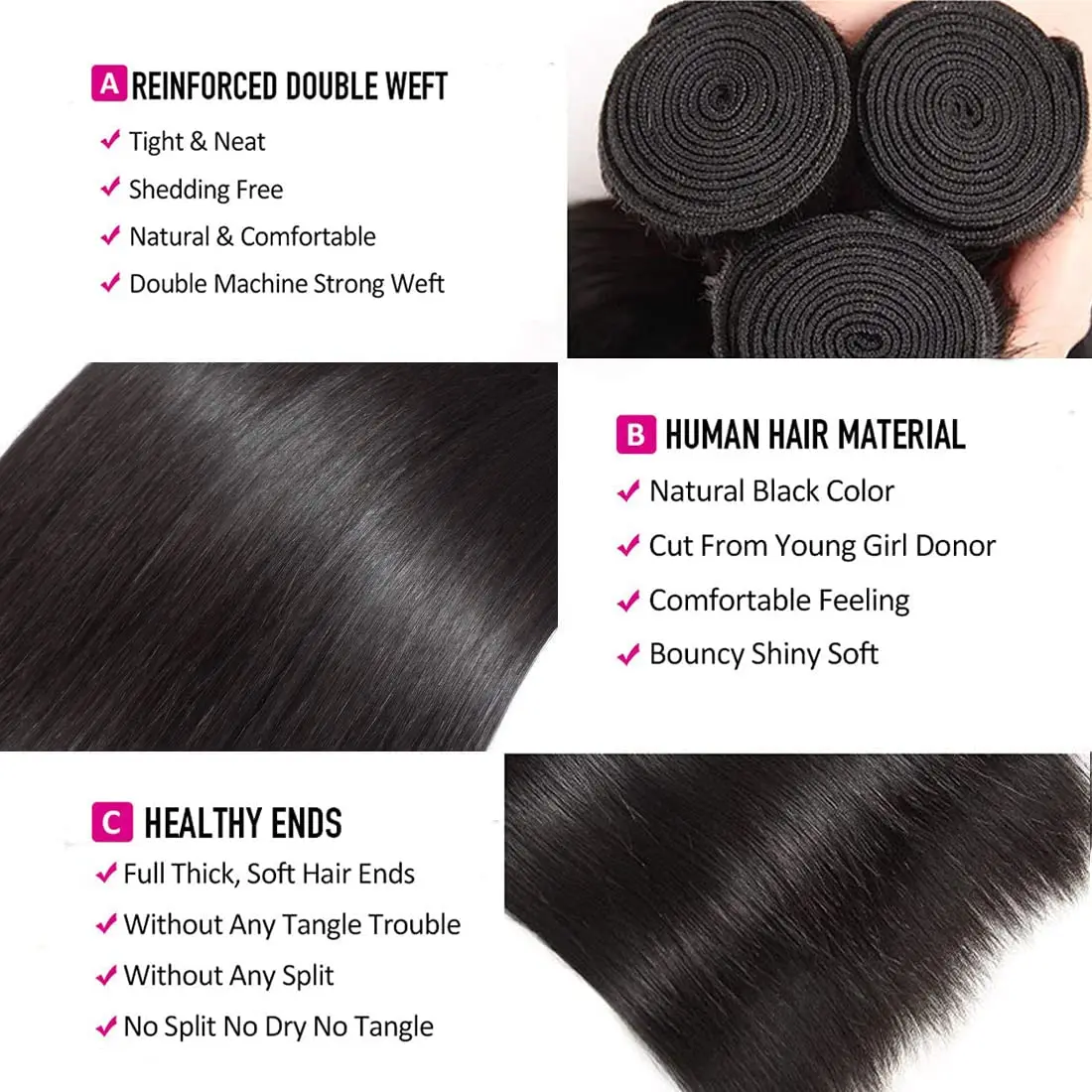 Straight Brazilian Human Hair Weave Bundles Natural Black 1/3 Piece 100% Human Hair Bundles Remy Extensions 28 30 32 Inches