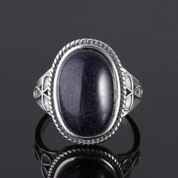 Elegant Sun - Shaped Natural Blue Sandstone Silver Ring - 8 (R3329BS - 5)