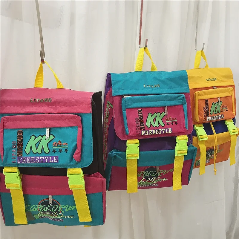 Trendy Japanese High-capacity Students Backpack Contrast Color Harajuku Men Women Schoolbags Y2k Fashion Letter Print Backpacks 4